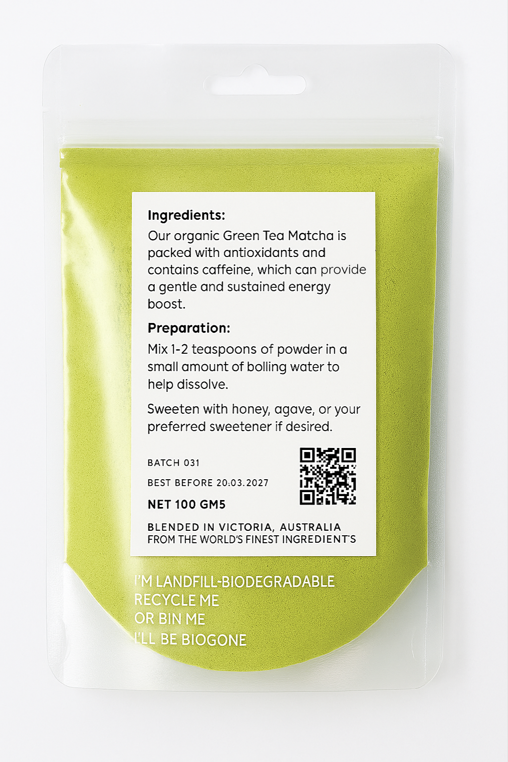 Organic Green Tea Matcha Latte